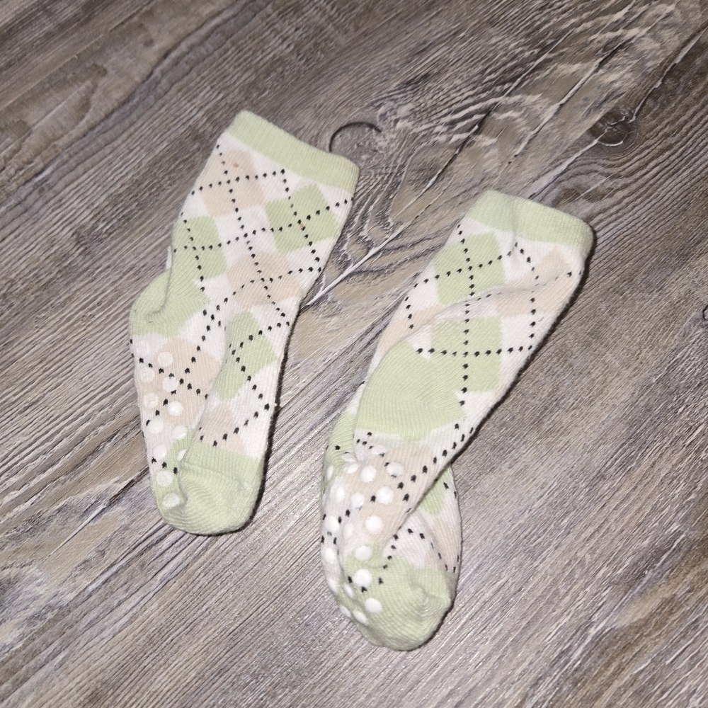 Green and Cream Baby Socks Golf Socks 2-3T